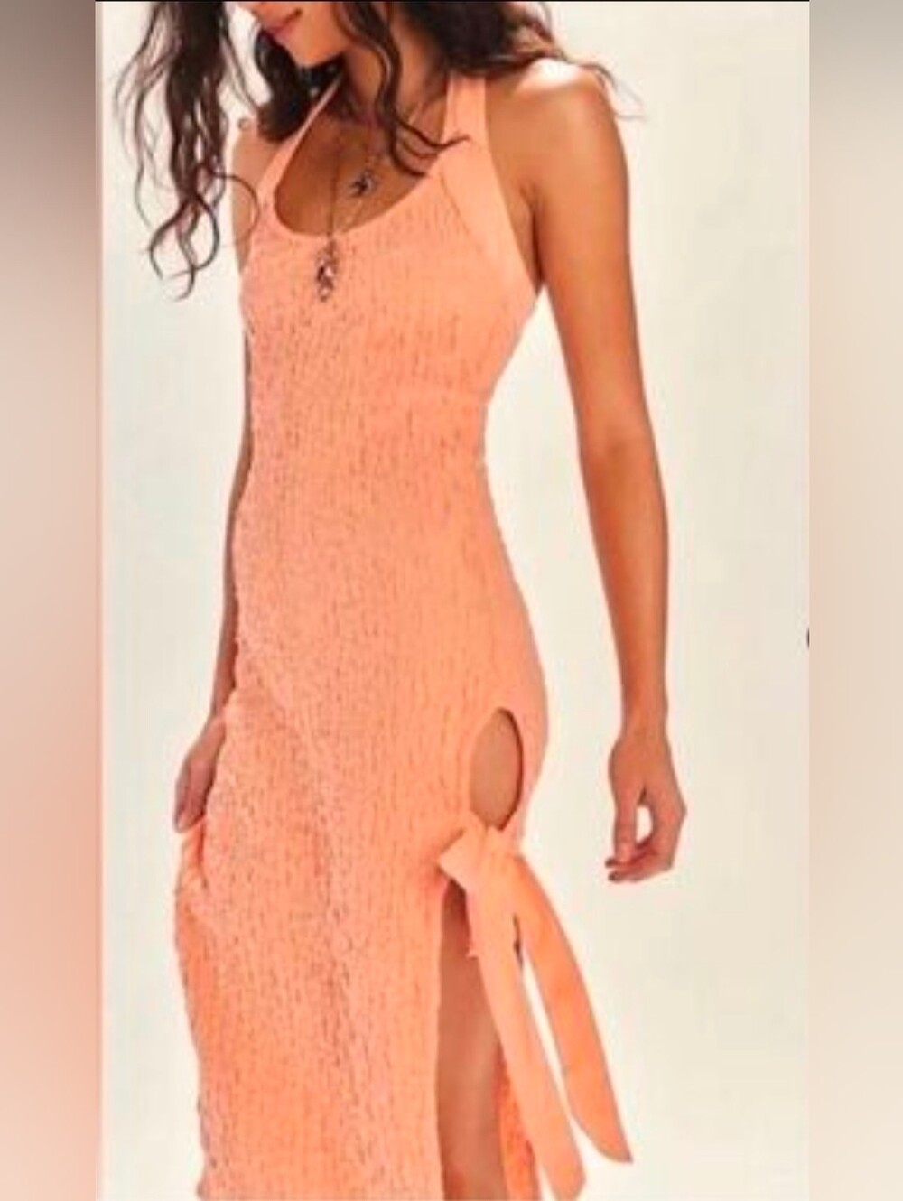 Free People Seafoam Women’s Peach Halter Midi Dress with Side Tie NWOT